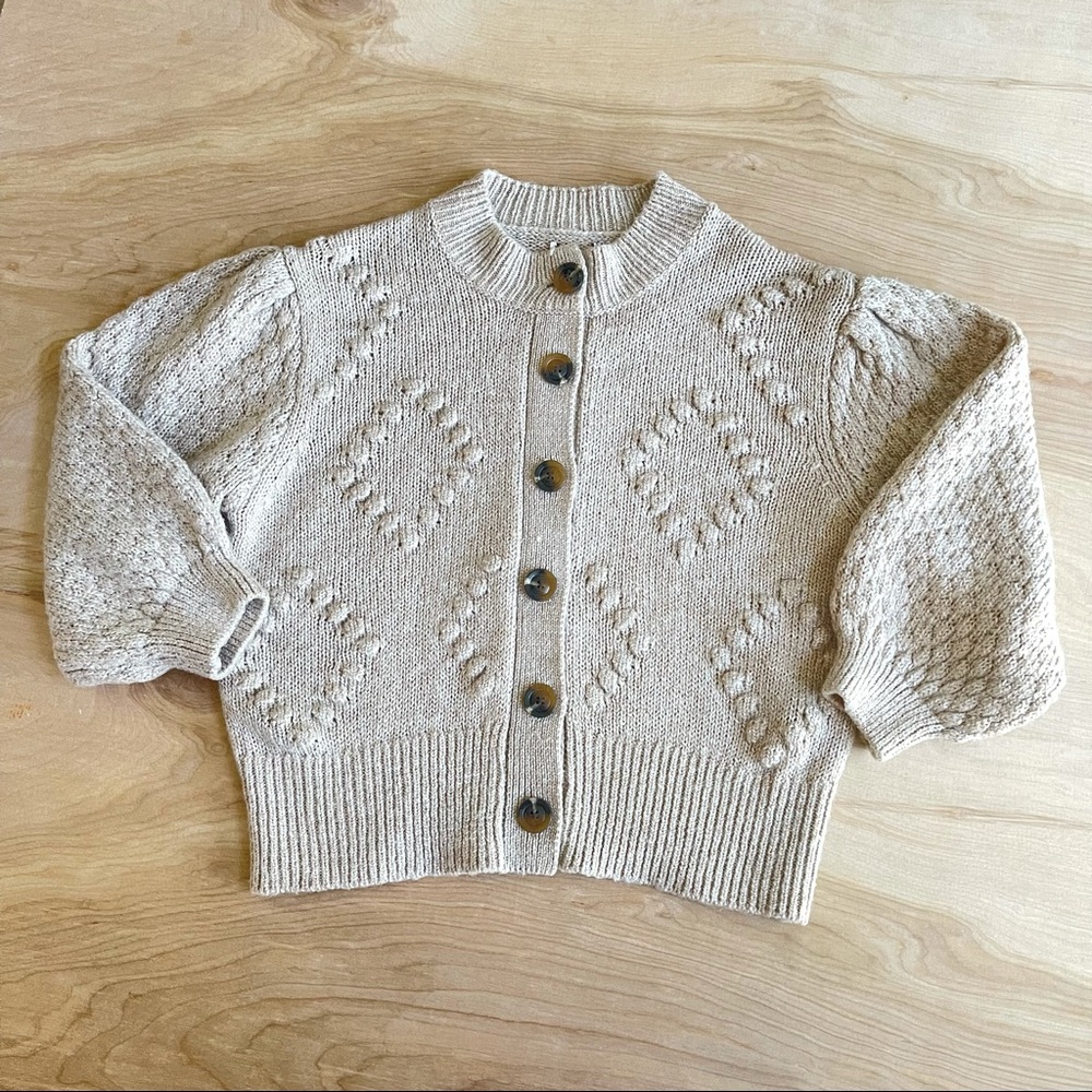 Who What Wear Cropped Puff Sleeve Chunky Knit Acrylic Wool Blend Sweater.
